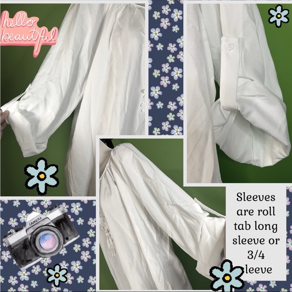 NWT WHITE LIGHTWEIGHT BLOUSE W FLORAL APPLIQUÉ &TASSEL TIESFITS CLOSER TO 3X - Picture 7 of 13